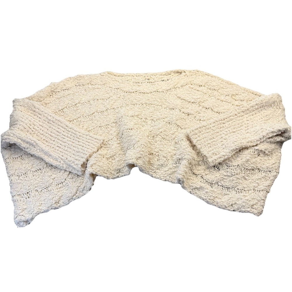 POL Women Ivory Chunky Loose Knit Cropped Slouchy Sweater YST608 Oversized Small